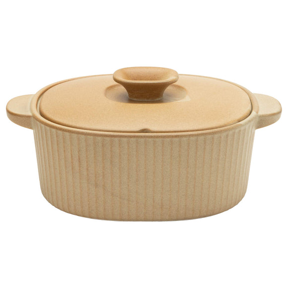 TAMAKI T-890486 Amphi Clay Pot, For 3 to 4 People, Beige, Diameter 10.2 x Depth 6.9 x Height 4.7 inches (26 x 17.5 x 12 cm), Direct Heat, Microwave, Dishwasher, Oven Safe, Made in Japan