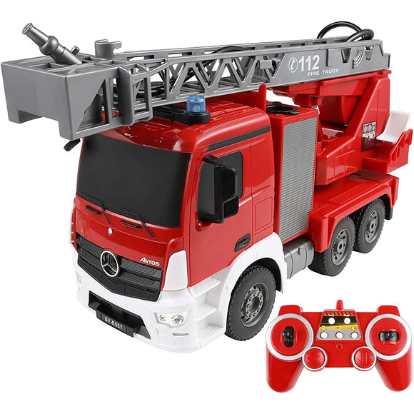 DoubleE RC Car for Kids, Official Benz Licensed Fire Truck, Ladder Car, Pump Car, Max Side 18.1 inches (46 cm), 120, 2.4 ghz Red