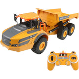 DoubleE Radio Controlled Car for Kids, Officially Licensed Volvo Dump Car, Heavy Machinery, 15.4 inches (39 cm), 126 2.4 ghz Yellow