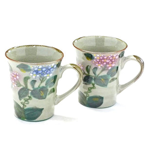 Kyutani-ware Pair Mug with Sparkling Hydrangea Pink + Pink & Pink + Blue Back Painting