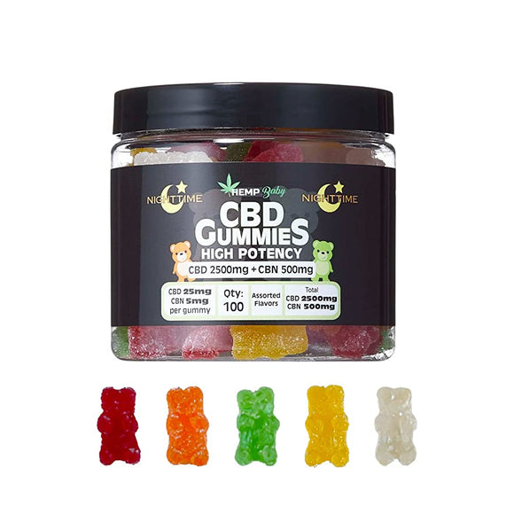 HEMPBaby CBD + CBN NIGHT TIME Gummies High Concentration 3000mg 100 Grains 30mg/Gummy Hemp Baby gummies
