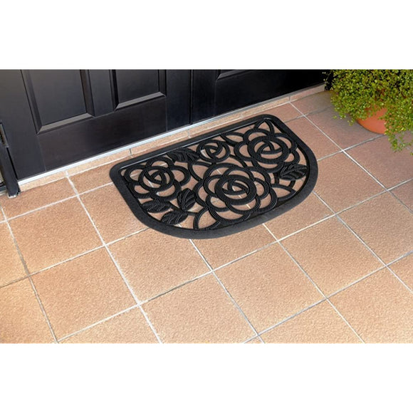 Richell Entrance Rubber Mat, M, Rose Pattern, Black