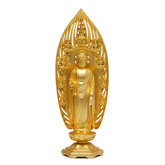 Buddha Statue, Amida Nyorai Boat Shape, 6.7 inches (17 cm) Gold Plated/24 Gold), Buddhist: Hideo Makita, Prototype (Amidaniori Boat/M)