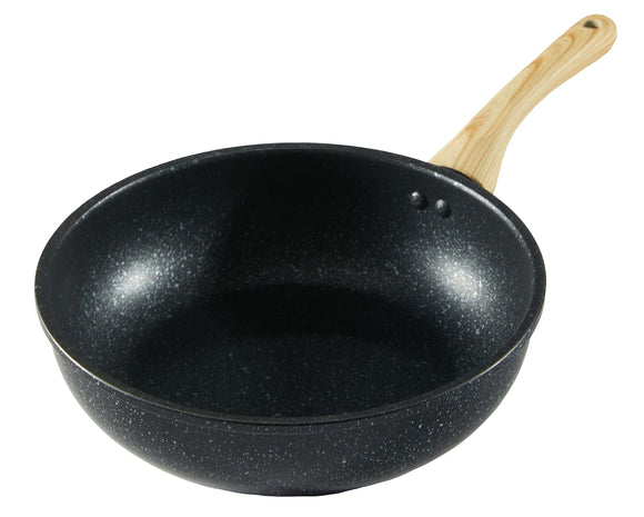 Marble Coating Frying Pan, Induction and Gas Compatible, 11.0 inches (28 cm), Non-Stick Deep Fry Pot, Black