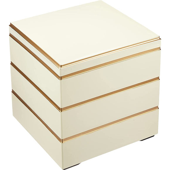 Wakaizumi Lacquerware H-155-34-A 3-Tier Box, Size 6.5, School Kura, Ivory Gold (Inner Black)