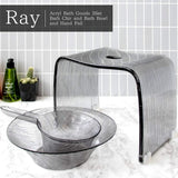 Miyatake Seisakusho BCOS-320 Acrylic Bath Goods, 3 Piece Set, Gray, Bath Chair, Bath Bowl, Hand Pail, Chair Bottom Non-Slip