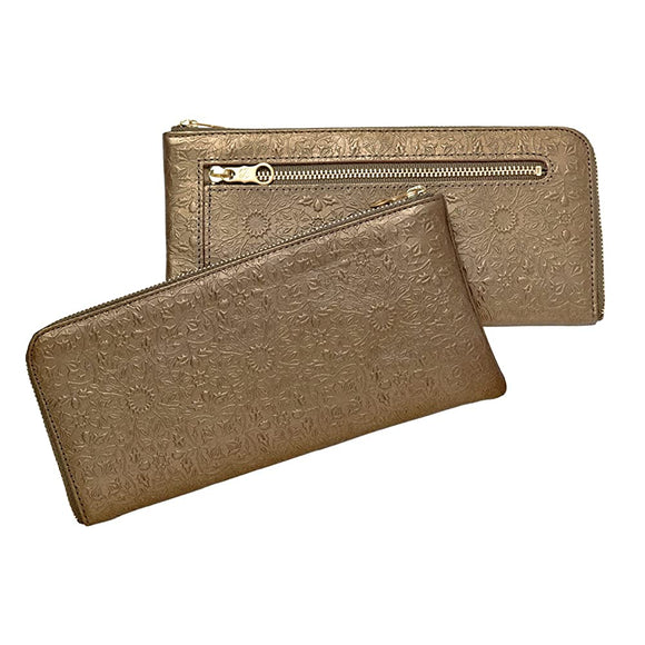 [HIRAMEKI.] Hirameki Morris L -shaped zipper long wallet cowhide embossed William Morris Art Design YKK (Antique Gold)