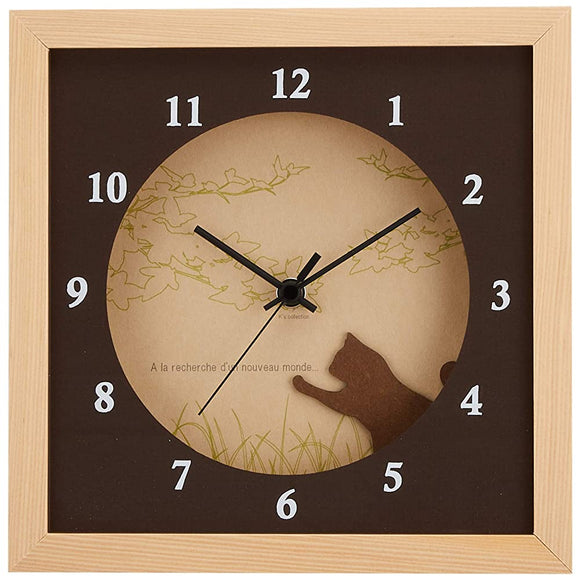 K-ART.JAPAN DC-3008 DECLOCK Verdure Cat Wall Clock, Natural, Width 8.7 x Height 8.7 x Thickness 1.8 inches (22 x 22 x 4.5 cm)