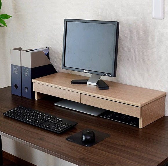 Yamazen DTS-H8025(NA) Monitor Stand, 2 Drawers, Compatible with Clear A4 Files, Computer Stand, Display Stand, Desk Stand, Width 30.7 x Depth 10.2 x Height 5.3 inches (78 x 26 x 13.5 cm), Finished Product,