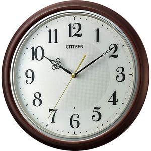 Rhythm Citizen 8MY560-006 Wall Clock, Radio Clock, Quiet, Continuous Second Hand, Brown, Diameter 13.0 x 1.8 inches (33 x 4.6 cm)