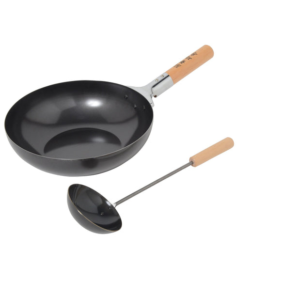 Kitchen Kikobo CK-08 Induction Compatible Iron Frying Pot, 10.2 inches (26 cm) with Wok Ladle