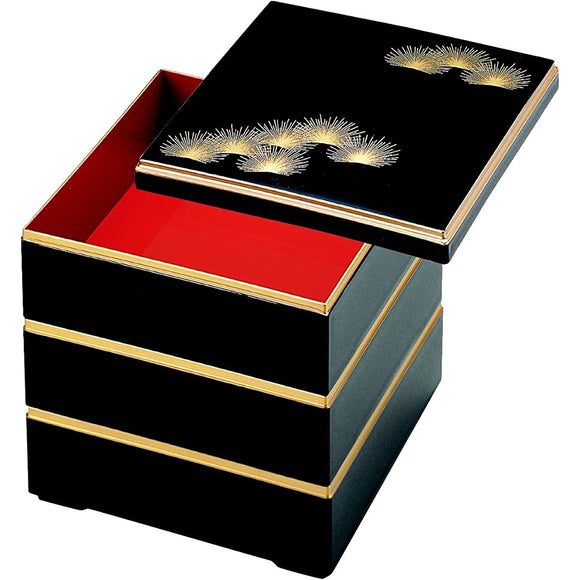 Wakaizumi Lacquerware 3 Tier of Well, 6 Dimension Kurashige Kurouchi Vermillion Coating Wakamatsu H - 158 - 14 - A