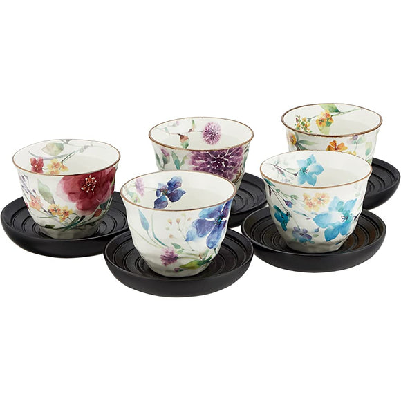 Flower Watercolor teacup with Sencha Green 01800