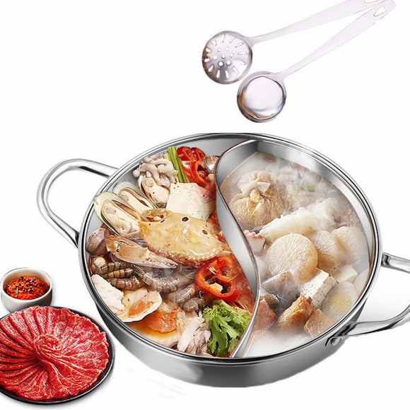 minedecor Fire Pot Divider Pan Double Taste Pot Stainless Steel IH corresponding Hands with Divider, 2 Food Pans syabusyabu Pot Tabletop Pot (4 8 Players)