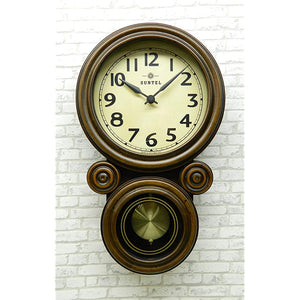 Suntel DQL676 Wall Clock, Brown, 16.1 x 9.6 x 3.1 inches (410 x 245 x 80 mm), Mini Daruma Radio Pendulum Clock, Antique Brown