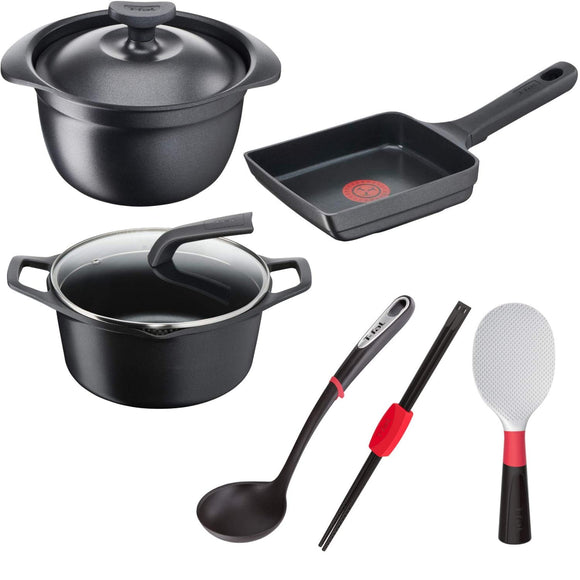 T-fal 9862 Lucky Bag Set, For Both Induction and Gas Fires, Castline Aroma, Rice Pot, Egg Roaster, Stew Pot, Ladle, Rice Spoon, Vegetables