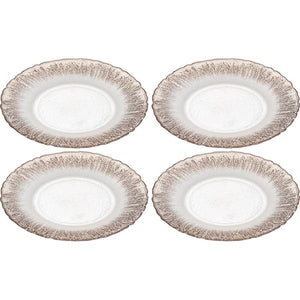 Vetro Felice 349121 Medium Dish, Western Tableware, Plate, White Pearl x Ginger, 8.5 inches (21.5 cm), Set of 4, Happy Glass, Flash