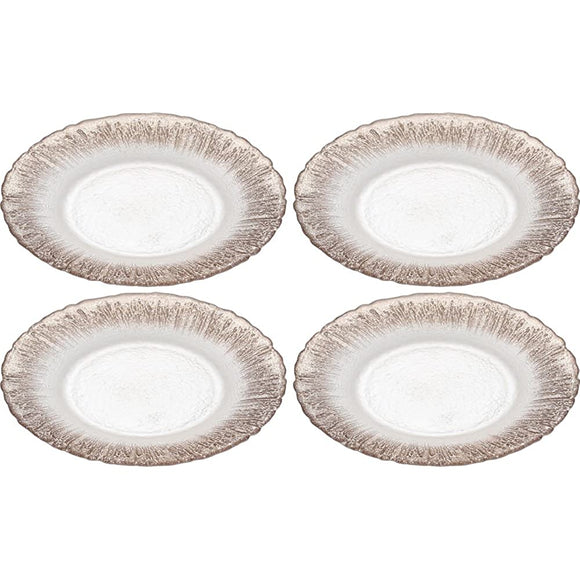 Vetro Felice 349121 Medium Dish, Western Tableware, Plate, White Pearl x Ginger, 8.5 inches (21.5 cm), Set of 4, Happy Glass, Flash