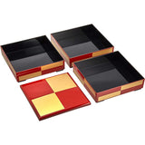 Wakaizumi Lacquerware 3 Dual Column, Well, 7 Dimensions Wakana Vermillion Gold Checkered (Black) H - 159 - 14 - A