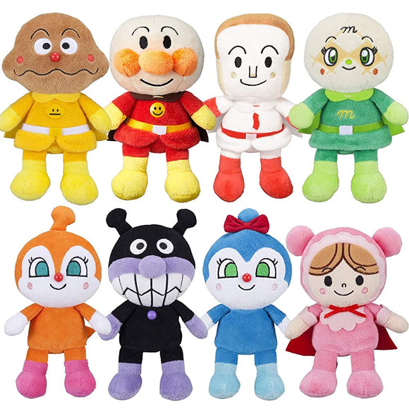Anpanman Pretty Beans S Plus 8 Piece Plush Toy Set, Anpanman Shoku-panman, Curry Panman, Bikinman, Dokin-chan Cocin-chan Melon Panna, Baby Man