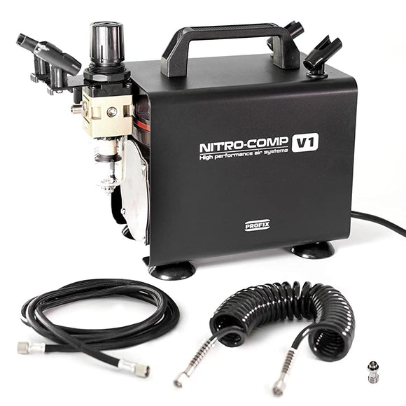 RAYWOOD PROFIX NITRO-COMP V1 Nitrocomp Oilless Air Compressor, Silent Painting, Spray, Airbrush, Hobby, Airbrush Stand, Japanese Instruction Manual Included (English Language Not Guaranteed)