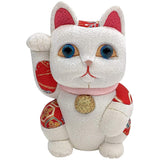 Maneki Neko Large Feng Shui White Traditional Craftsman Persimmon Toho Wood Grain Doll, Made in Japan