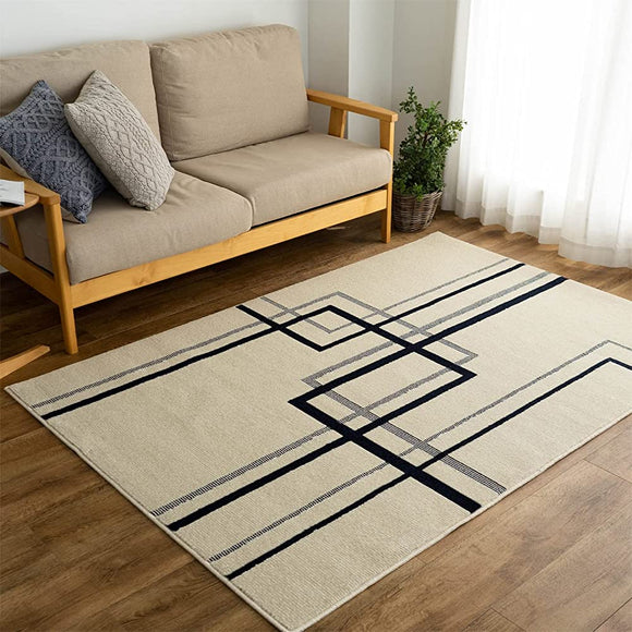 Sayansayan Antiviral Processing, Antibacterial Treatment, Geometric Rug, Coan, 51.2 x 74.8 inches (130 x 190 cm), 1.5 Tatami Mats, Ivory, Made in Japan