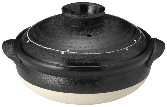 Sanko Banko Ware Pot, Black, No. 7, For 1 - 2 People, 13350 (Deep Pot), Black Glaze Pattern