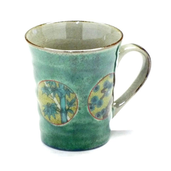 Kyuyaki [Mug] Maruncrested Pine Bamboo Plum Green Painting 