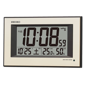 Seiko clock wall clock auto light up Atomic Digital Calendar Temperature Humidity Display Night Visible Light Gold Pearl sq438g Seiko