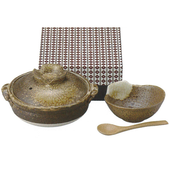 Pot: 57 15029 Thousand Old Burn Open Fire, Microwave, Oven Safe Iga Blown One Pot Set (and the Hungry, Wood Chinese Soup Spoon with) 18.3x18.3x9 cm Santo