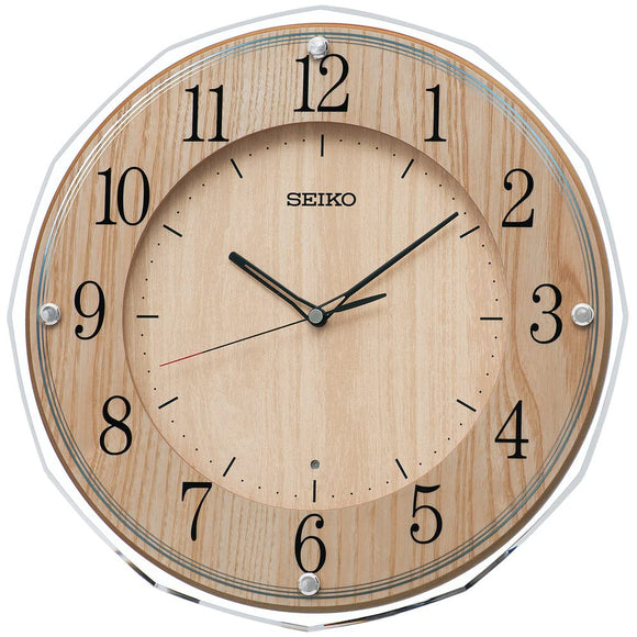 Seiko Clock KX270B Radio Wave Light Brown Wood Wall Clock, 13.4 x 13.4 x 1.9 inches (340 x 340 x 47 mm)