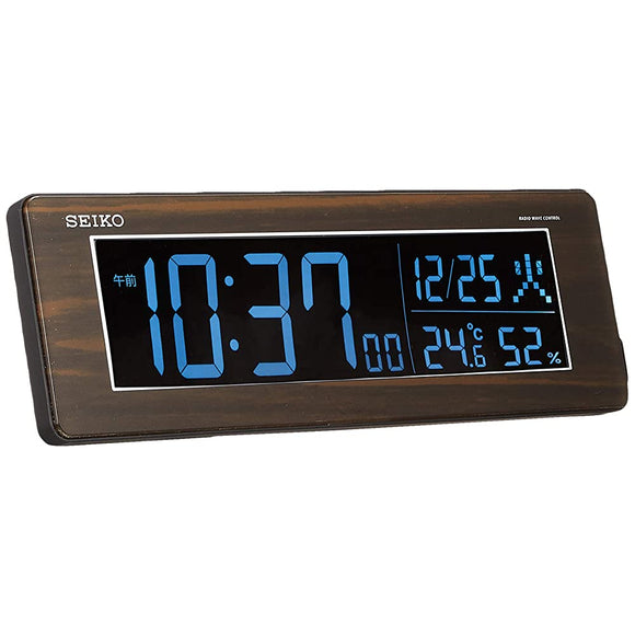 Seiko DL210B Seiko Clock Alarm Clock, Radio Controlled Digital, AC Type, Color LCD, Brown Wood Grain