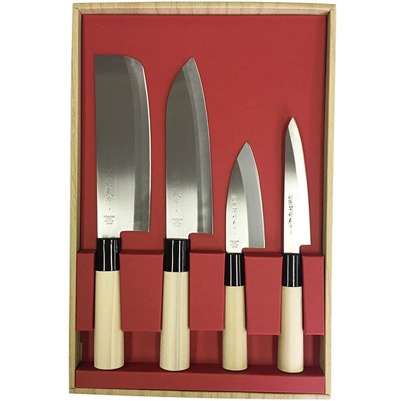 Yakusel 30046 Kantsumazo Kitchen Knife, Set of 4, Santoku Knife, Vegetable Knife, Small Knife, Petty Knife, For Beginners, Japanese Knife, Fish Remover, Stainless Steel