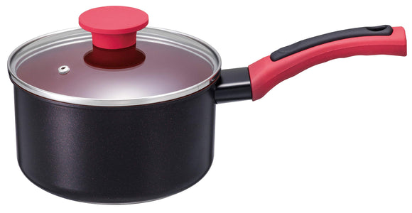 Vestco ND-3392 Single-Handle Pot, 7.1 inches (18 cm), Red, Delicious Sign, Induction Compatible, Saucepan, Fluororine Resin Processing, Knows the Right Temperature by Eyes