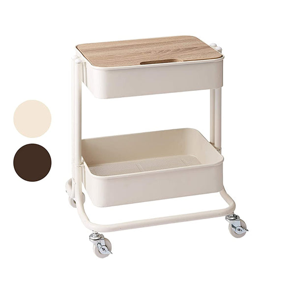 Takeda Corporation K9-VTTW50WH Side Table, Storage, Cart, White, 16.9 x 13.8 x 19.7 inches (43 x 35 x 50 cm), Vintage Style, Top Plate Included, 2-Tier Caster Wagon