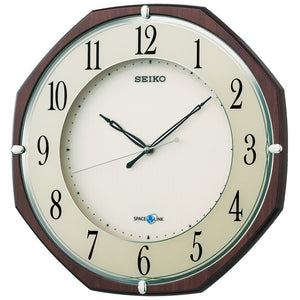 Seiko clock wall clock Satellite Atomic Analog Space Link Space Link Brown Wood Grain Pattern gp207b Seiko