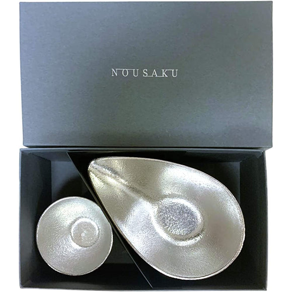 [Nosaku Washi Wrapping] Sake Cup Set, Gui Cup Tin, Single End, Medium (1 Pair), 100% Real Tin