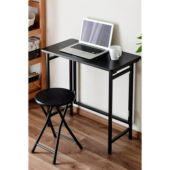 Yamazen PST-SET (BKBK) Foldable Desk and Chair Set, Desk (W x D x H): 28.3 x 14.2 x 27.6 inches (72 x 36 x 70 cm), Chair (W x D x H): 11.8 x 11.8 x 18.1 inches (30 x 30 x 46 cm), Finished Product, BlackBlack, Telework