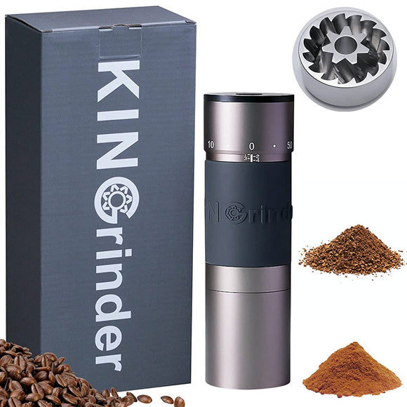 KINGrinder K6 Hand Grind Coffee Mill, Max Capacity 35g, 240 Grit Size Adjustment, Unical Stainless Steel Blade, Drip and Espresso Compatible (Iron Gray)