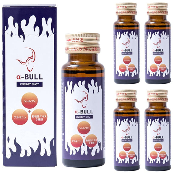 α-BULL ENERGY SHOT Men's Drinks, 1.7 fl oz (50 ml) x 5, Citrulline, Arginine, Maca Spong, Formulated with Over 20 Selected Ingredients, Fully Concentrated, Made in Japan, Alphable Energy Shot