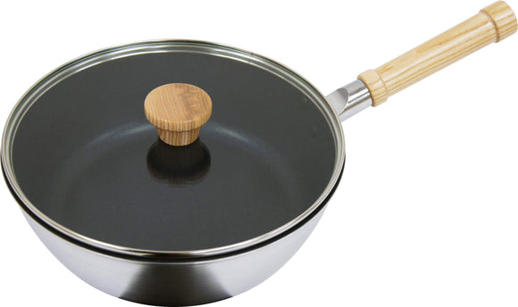Urushiyama Metal Industries Single Handle Pot with Glass Lid, IH Compatible, Multi Deep Pan, Itaru 9.4 inches (24 cm), Silver
