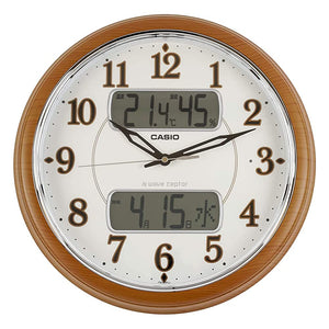 CASIO ITM-900FLJ-5JF Wall Clock, Radio Controller, Brown, Diameter 14.0 inches (35.3 cm), Analog, Steady On, Bird Twiring, Hourly Signal, Temperature, Humidity, Calendar Display