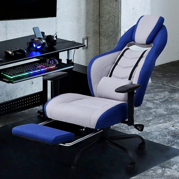 Yamazen HGC-UP89F (NVBE) Gaming Chair with Ottoman, Fabric, 170 Stepless Reclining, Movable Lumbar Support, PC Chair, Desk Chair, Assembly, Navy