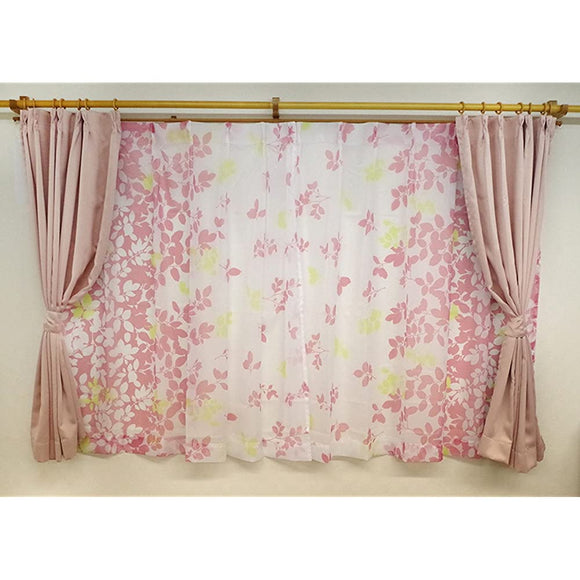 Arie Leaf Eva Lace + Drape Curtains, Set of 4, 39.4 x 78.7 inches (100 x 200 cm), Pink