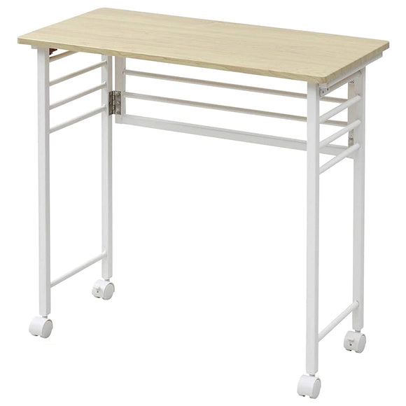 Yamazen PSTC-7236 (NMIV) Foldable Desk (Mini), (W x D x H): 28.3 x 14.2 x 27.6 inches (72 x 36 x 70 cm), Compact, Includes Casters, Scratch Resistant, Finished Product, Natural MapleIvory, Work From Home