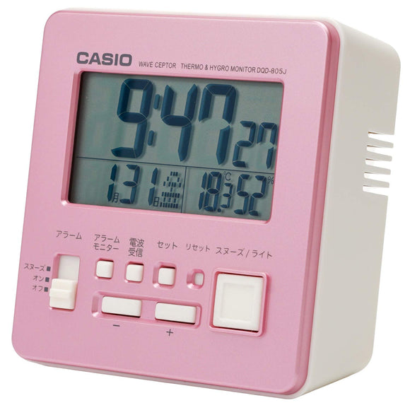 CASIO Alarm Clock, Radio, Pink, Digital, Temperature, Humidity, Calendar Display, DQD-805J-4JF