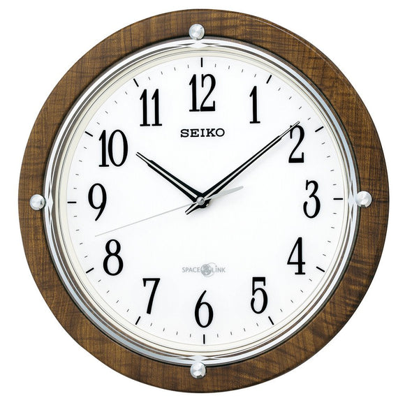 Seiko clock wall clock Satellite Atomic Analog Space Link Space Link Brown Wood Grain Pattern gp212b Seiko