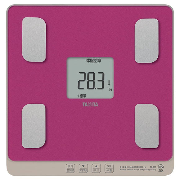 Tanita BC-758-PK Body Composition Meter, Rose Pink, Easy to Measure with Pita Function and Support Measurement with My Sapo Function