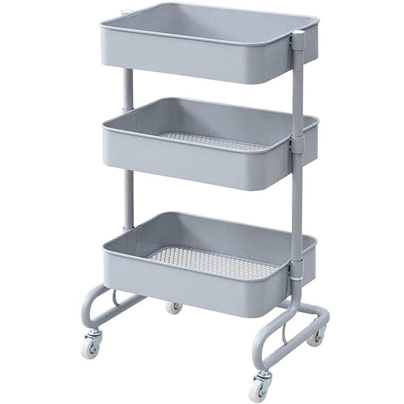 Yamazen Kitchen Wagon Basket Trolley, Slim/Regular/Tabletop, 3 Tiers, Adjustable Height, Casters Incl., Mesh Model, Scandinavia, Assembled, 6 Colors Available